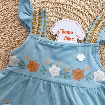  Vestido com Rosas Ferrugem e Branca - Azul
